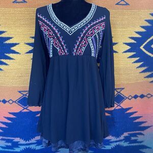 Y2K Flying Tomato Black Embroidered Long Bell Sleeves Mini Dress! Size Small.